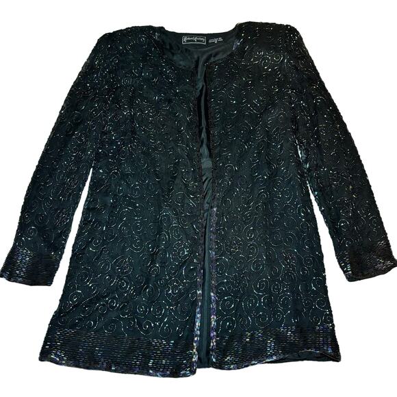 Robert Anthony Black Silk Beaded Open Cardigan Size Medium Party Holiday Dressy - Picture 1 of 6